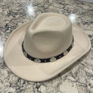Ivory Western Hat with Silver Concho Band,Polyester Cotton blend, adjustable